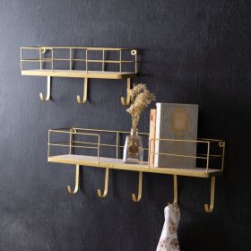 Set of Two Gold Finish Shelves with Hooks