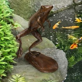 GIANT LEAPING FROG BRONZE STATUE