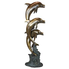 TRIPLE LEAP DOLPHINS PIPED STATUE           FRT-NR