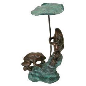 LILY PAD UMBRELLA FROGS BRONZE STATUE