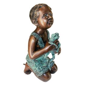 NEW FRIEND BOY WITH FROG BRONZE STATUE      FRT-NR