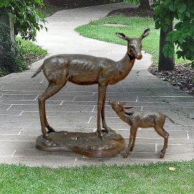 STANDING DOE & FAWN BRONZE STATUES          FRT-NR