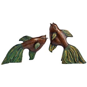 SET OF 2 BETTA FISH SPITTER BRONZE STATUES