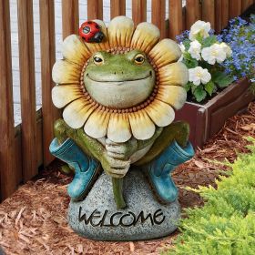 FLOWERY FROG GARDEN WELCOME STATUE