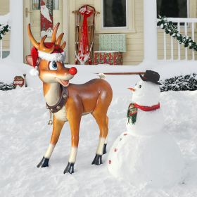 LARGE STANDING RED NOSED REINDEER STATUE        NR