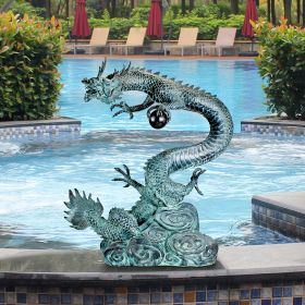 LARGE ASIAN WATER DRAGON BRONZE STATUE      FRT-NR