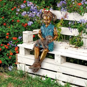 SITTING SAVANNAH GIRL WITH DOG BRONZE       FRT-NR