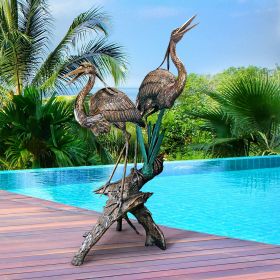 TWO HERONS ON A LOG BRONZE STATUE           FRT-NR