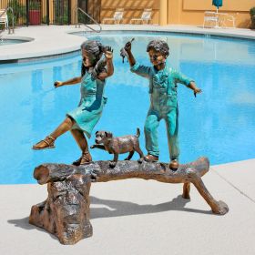 THE ADVENTURE BOY & GIRL ON A LOG BRONZE    FRT-NR