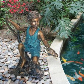 CATCH & RELEASE BOY WITH FROG BRONZE        FRT-NR