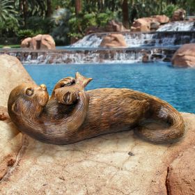 LAZY OTTER WITH FISH BRONZE STATUE