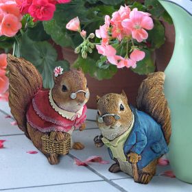 SET OF GRANMA & GRANPA SQUIRREL STATUES