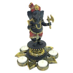 STANDING GANESHA ON LOTUS CANDLEHOLDER