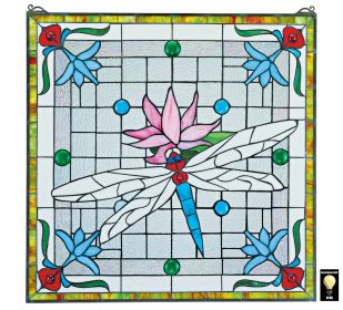 DRAGONFLY POND STAINED GLASS WINDOW             NR