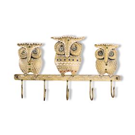 WILLART Handmade and Hand Painted Antique Owl Shape Metal Wall Hanging Antique 5 Key Storage Hooks Key Holder Coat Hanger for Home D√©cor Wall D√©cor