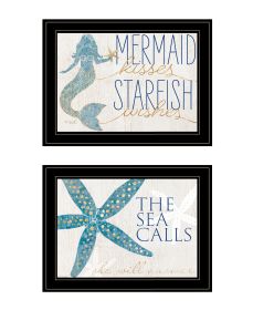 "Mermaid Kisses Starfish Wishes" 2-Piece Vignette by Kate Sherrill, Ready to Hang Framed Print, Black Frame