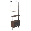 Ladder Bookcase, Vertical open space shelf with 2 drawers, office bookshelf wall mount required (walnut),provides storage for artwork, decorative figu