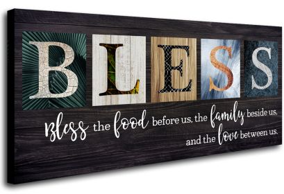 Inspirational Quotes Canvas Wall Art,Bless the Food Before Us Canvas Print,Motivational Wall Art for Living Room,Christian Art Wall Decor for Home Din