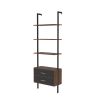 Ladder Bookcase, Vertical open space shelf with 2 drawers, office bookshelf wall mount required (walnut),provides storage for artwork, decorative figu