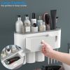 Multifunctional Wall Mount Toothbrush Holder Rack Organizer Handsfree Automatic Toothpaste Dispenser Squeezer with Magnetic Cups 4 Toothbrush Slots 1