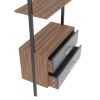 Ladder Bookcase, Vertical open space shelf with 2 drawers, office bookshelf wall mount required (walnut),provides storage for artwork, decorative figu