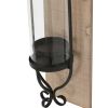 21 Inch Industrial Wall Mount Wood Candle Holder With Glass Hurricane, Set of 2, Black