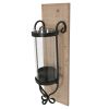 21 Inch Industrial Wall Mount Wood Candle Holder With Glass Hurricane, Set of 2, Black