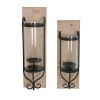 21 Inch Industrial Wall Mount Wood Candle Holder With Glass Hurricane, Set of 2, Black