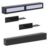 Wall Mount Floating TV Stand with Four Media Storage Cabinets and Two Shelves; Modern High Gloss Entertainment Center for 95+ Inch TV; 16-color RGB LE