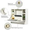 Fashion White Wall Mount Folding Laptop Desk Hidden Organizer Storage Space Saving With Drawers