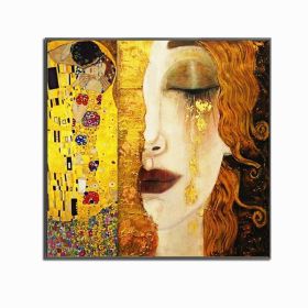 Canvas Paintings Golden Tears And Kiss Wall Art Oil Painting Pictures Famous Classical Art For Living Room Home Decoration No Frame (Size: 90x90cm)