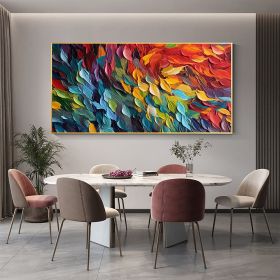 Handmade Oil Painting Original Colorful Feathers Oil Painting On Canvas Large Wall Art Abstract Colorful Painting Custom Painting Living room Home Wal (Style: 1, Size: 90x120cm)