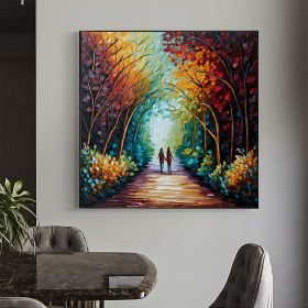 Hand Painted Oil Painting Abstract Original Romantic Cityscape Oil Painting On Canvas Large Wall Art Colorful Tree Painting Custom Painting Living roo (Style: 1, Size: 80x80cm)