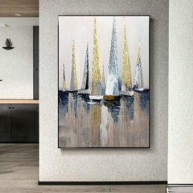 100% Hand Painted Abstract Modern Boat Pictures Art Oil Painting On Canvas Wall Art Wall Painting For Living Room Home Decoration (Size: 70x140cm)