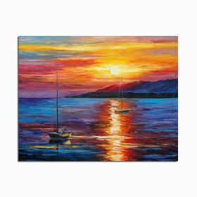 Modern Abstract Seascape Posters and Prints Wall Art Canvas Painting Sea Boat Decorative Pictures for Living Room Home Decor (Size: 60x90cm)