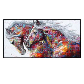 Two Running Horses Canvas Oil Painting Wall Art Pictures Modern Abstract Animal Prints and Posters for Living Room Decor No Frame (Size: 50x100cm)