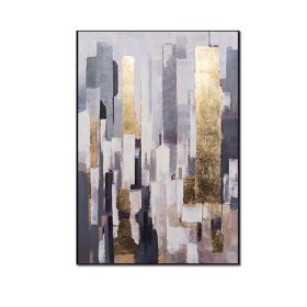 Top Selling Handmade Abstract Oil Painting Wall Art Modern City Building Gold Foil Picture Canvas Home Decor For Living Room Bedroom No Frame (Size: 75x150cm)