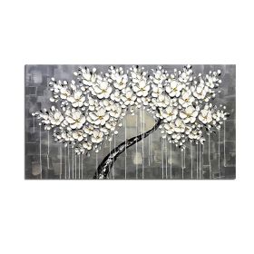 Abstract Knife 3D Flower Picture Wall Art Home Decor Hand Painted Flower Oil Painting on Canvas Handmade white Floral Paintings (Size: 70x140cm)