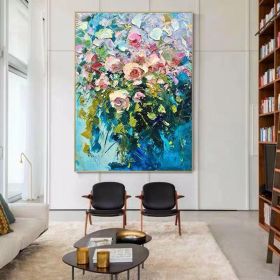 Modern Oil Painting Flowers Hand Painted Drawing Wall Art Canvas Pictures  Home Decoration Gift For Living Room Bedroom No Frame (Size: 90x120cm)