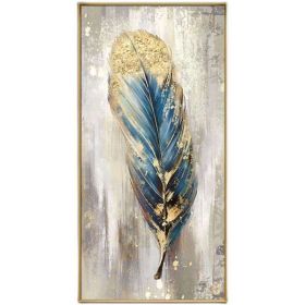 Large Feather White Gold Abstract Oil Painting Hand Painted Paintings Wall Art Home Decor Picture Modern Oil Painting On Canvas (Size: 70x140cm)