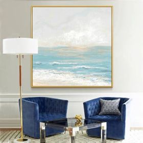 100% Handmade blue sea level Canvas Painting Modern Ocean Seascape Artwork Pictures Thick Oil Wall Art Decoration (Size: 80x80cm)