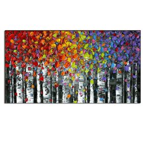 100% Hand Painted  Abstract Oil Painting Wall Art Modern Minimalist Colorful Tree Landscape Picture Canvas Home Decor For Living Room Bedroom No Frame (Size: 50x100cm)