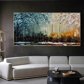 Hand Painted Canvas Oil Paintings Modern Abstract Thick Texture Landscape Wall Art Pictures For Living Room Home Decor No Framed (Size: 70x140cm)