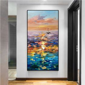 Handmade Landscape Lake Sky Oil Painting On Canvas Abstract Gold Art Wall Picture Modern Home Decoration For Living Room (Size: 60x120cm)