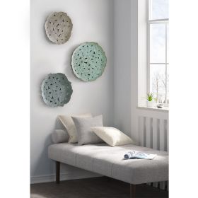 Textured Feather 3-piece Metal Disc Wall Decor Set (Color: as Pic)