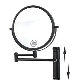 8-inch Wall Mounted Makeup Vanity Mirror, Height Adjustable, 1X / 10X Magnification Mirror, 360¬∞ Swivel with Extension Arm (Color: Black)