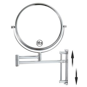 8-inch Wall Mounted Makeup Vanity Mirror, Height Adjustable, 1X / 10X Magnification Mirror, 360¬∞ Swivel with Extension Arm (Color: Chrome)