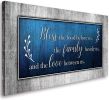 Motivational Quotes Canvas Wall Art Decor Blue and Grey Canvas Prints "Bless This Food Quote" Wall Pictures Framed Artwork for Home Living Room Dining