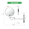 8-inch Wall Mounted Makeup Vanity Mirror, Height Adjustable, 1X / 10X Magnification Mirror, 360¬∞ Swivel with Extension Arm