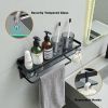 Glass Shelf for Bathroom 15.7 in Bathroom Shelves with Towel Bar Tempered Glass Shelves with 4 Removable Hooks for Wall(2 Tier)